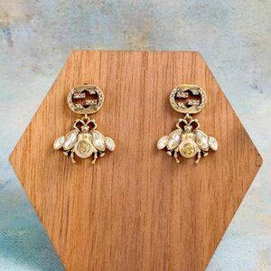 Vintage Style Gucci Bees Dangle Earrings with Diamonds – with Box